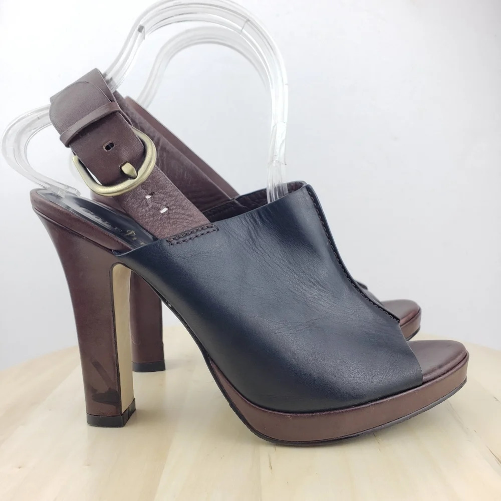 Cole Haan Sandal Size 8.5 Leather Platform Peep Toe Mule Heel Shoes Slingback - Picture 6 of 16